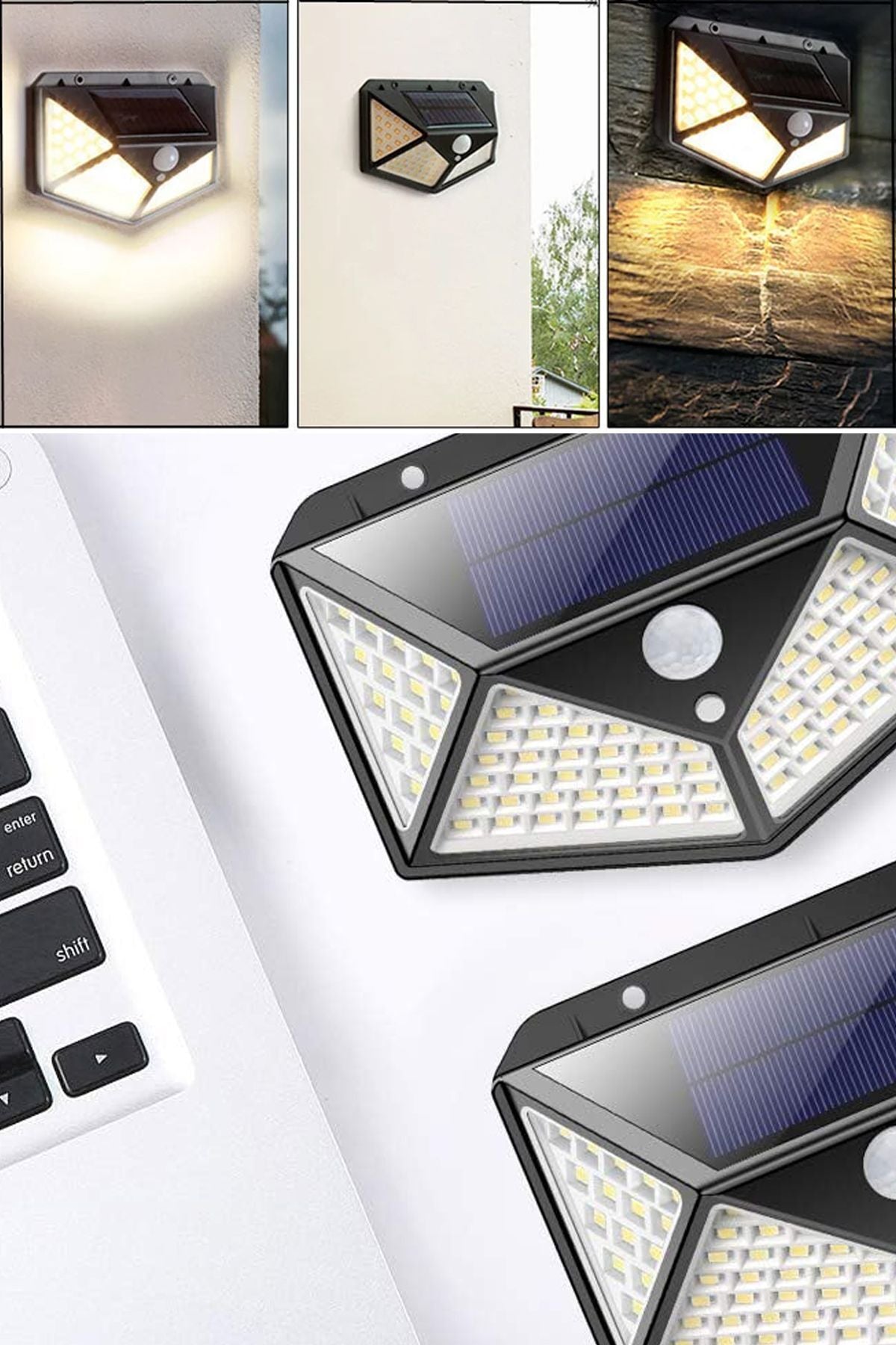 Sl-1004 Güneş Enerjili Solar Lamba 100 Ledli Sensörlü Duvar Tipi Su Geçirmez Sokak Bahçe Lambası