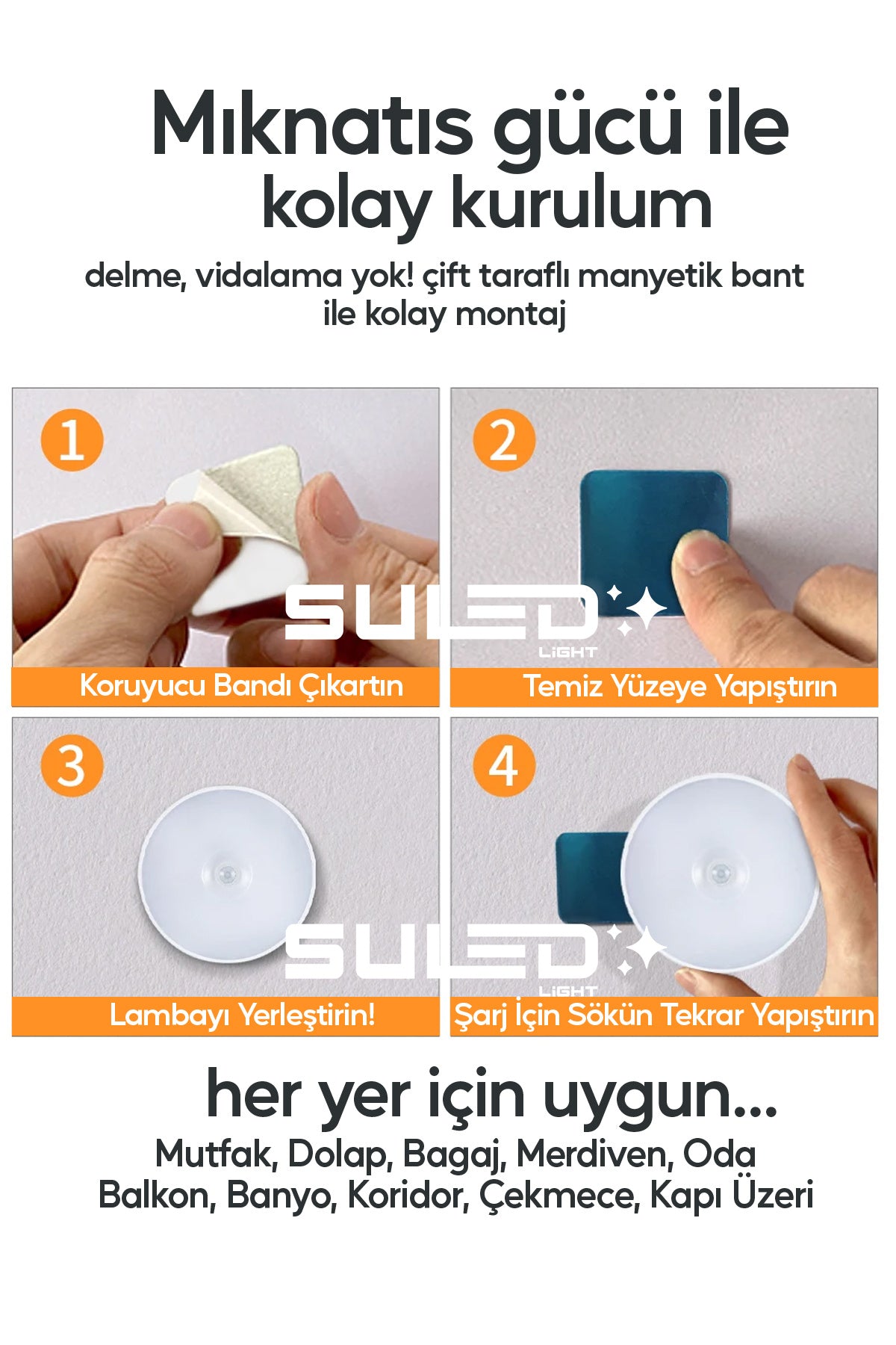 Hareket Sensörlü Led Işık USB Şarjlı Mıknatıslı Harekete Duyarlı Işık