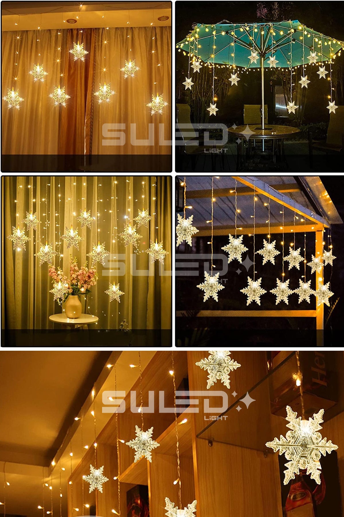 Kar Tanesi 5 Metre Modlu Perde Led Işık 19 Saçak Gün Işığı 220V Fişli Dekoratif İç & Dış Mekan
