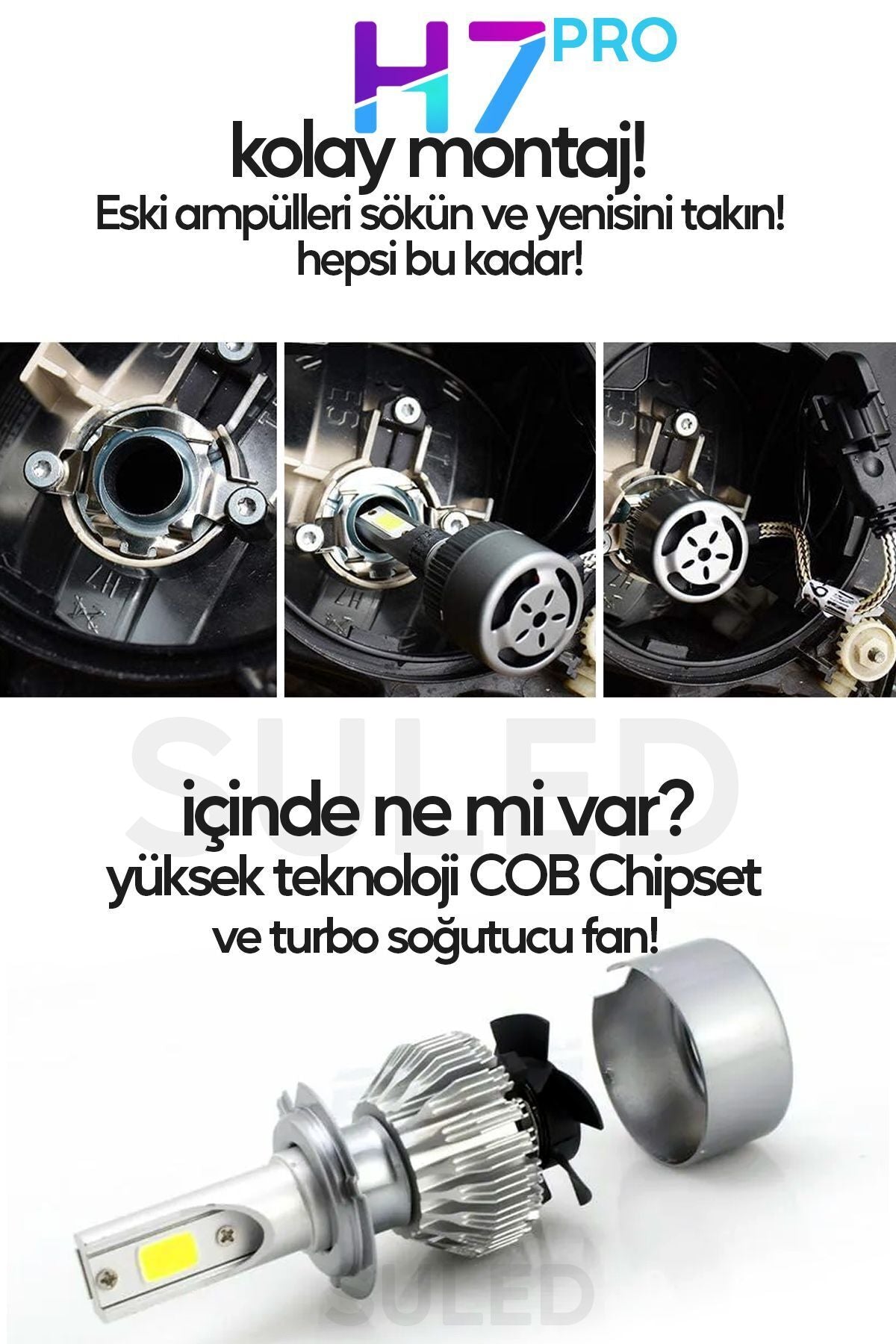 H7 Beyaz Led Araba Far Ampülü 36W Turbo Yeni Seri Süper Güçlü COB Led Far Ampül Universal Uyumlu