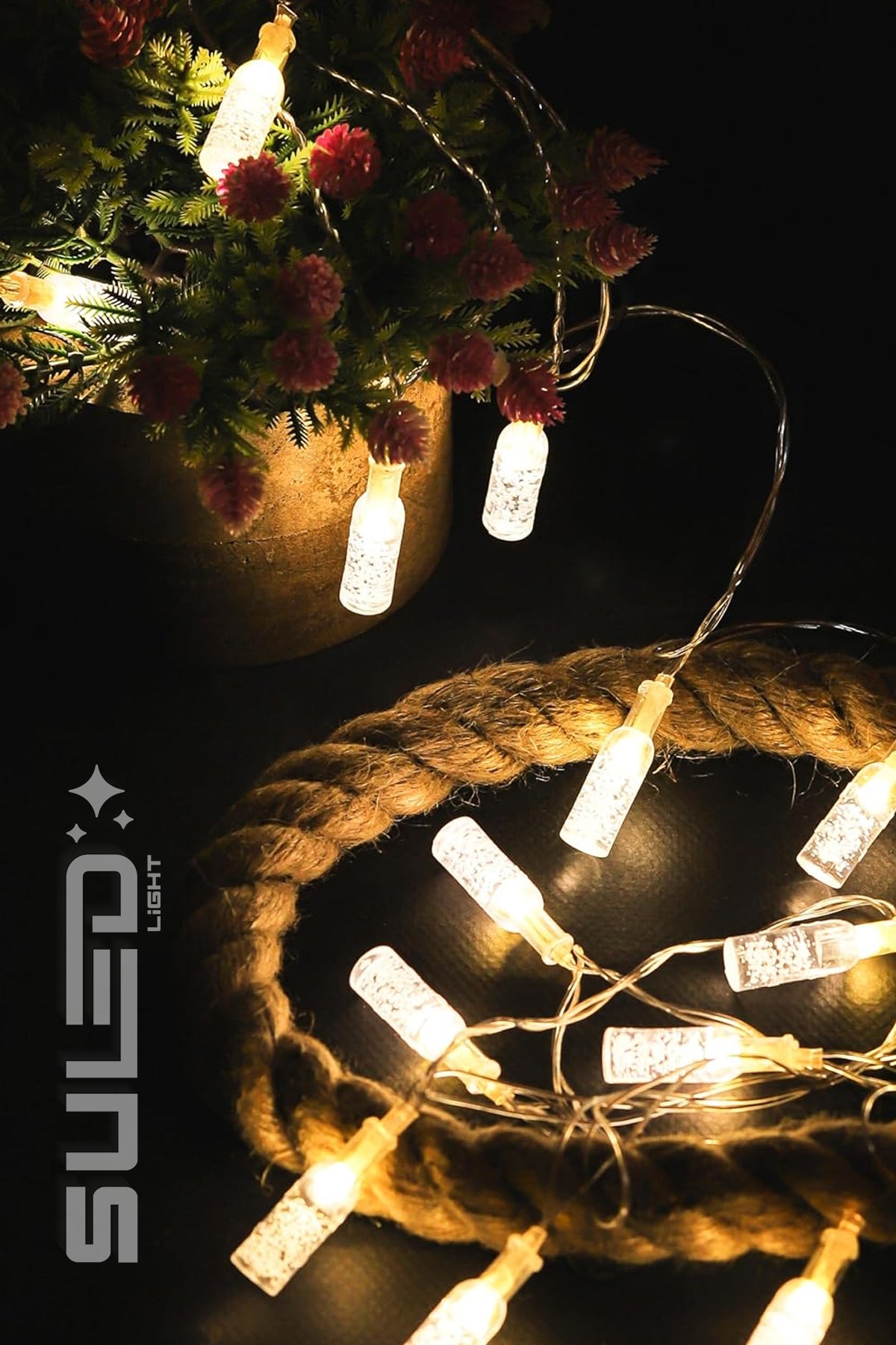 20 Led Şişe Figürlü Işık Dizisi 5 Metre 220V Fişli Dekor ve Süsleme Işığı Gün Işığı Rengi Led Işık