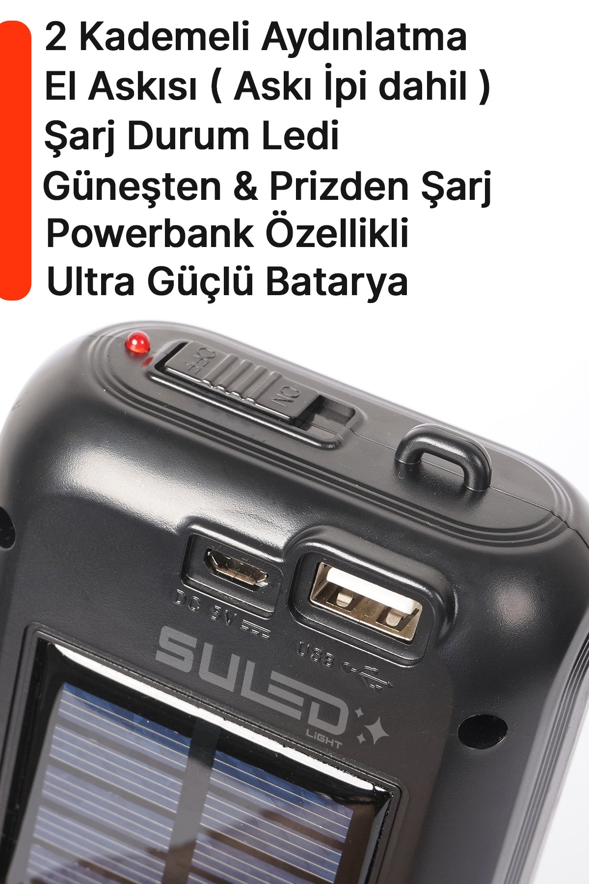 Güneş Panelli Handy Power Bank Fener Işıldak 32 Süper Smd Ledli El Feneri Ev Kamp Outdoor Aydınlatma