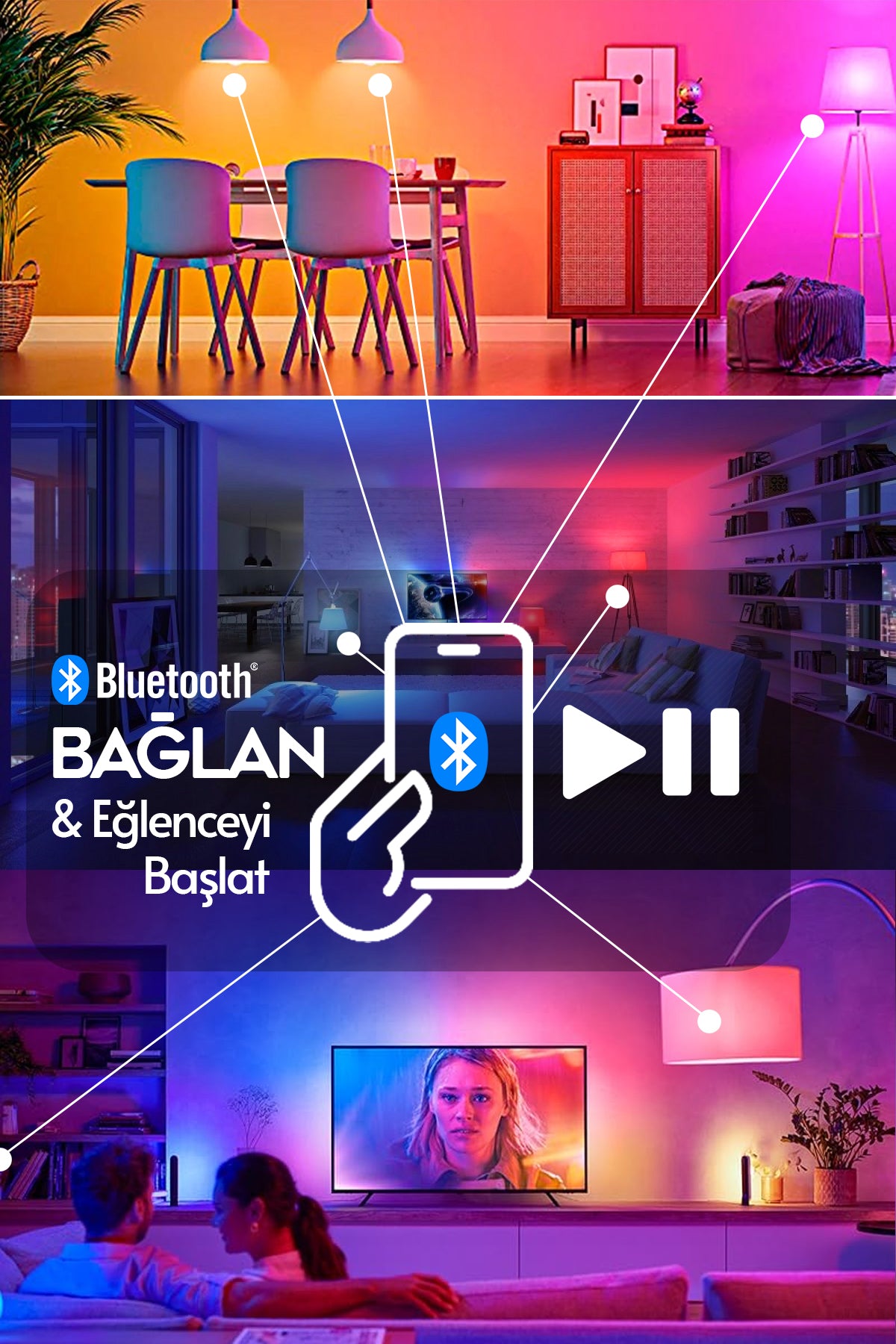 Hoparlörlü Bluetooth Led Ampül RGB Ambiyans Aydınlatmalı IOS ve Android Uyumlu Led Işık
