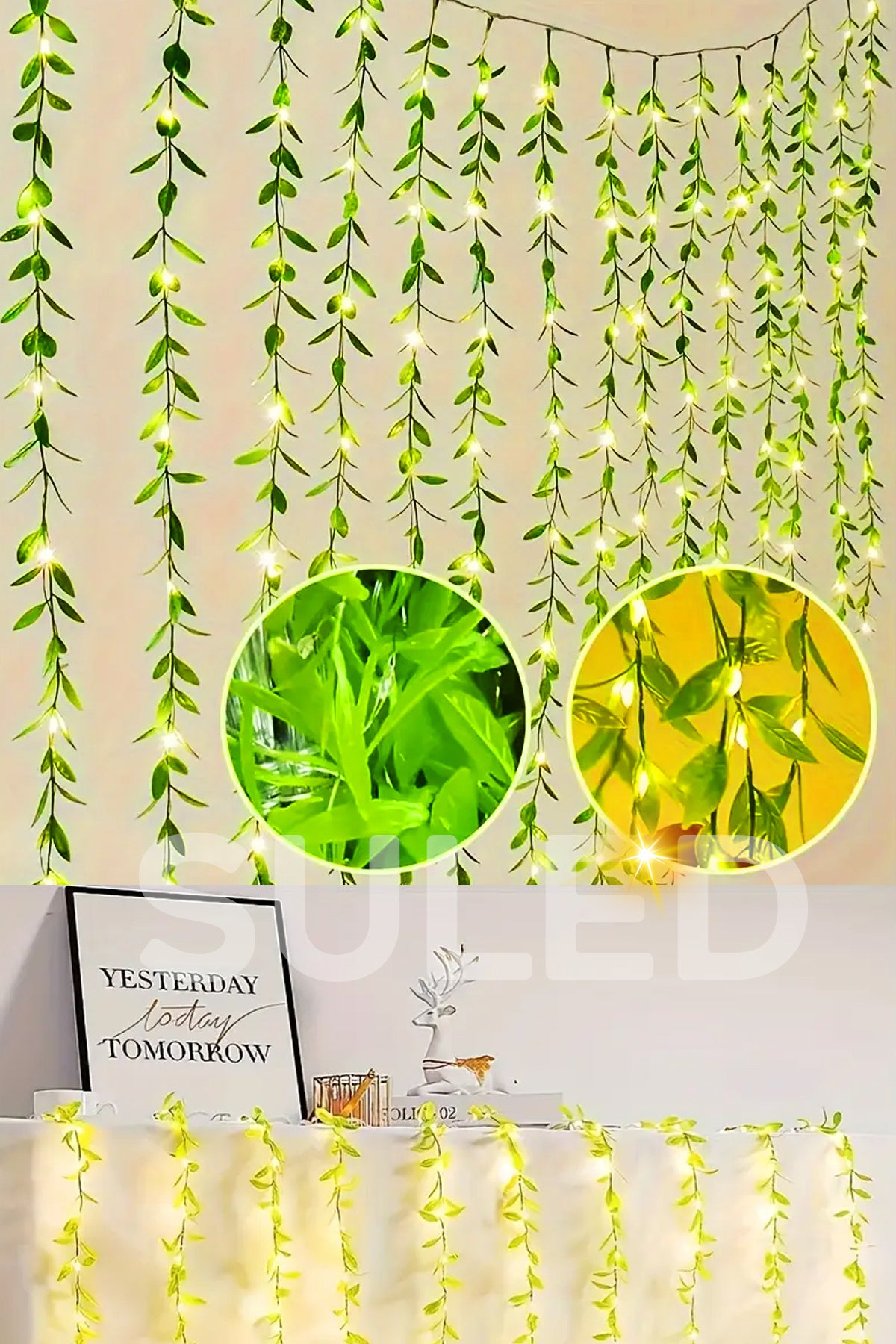 Dekoratif Yapraklı Led Işık 3x1 Metre 180 Led 220V Fişli 3 Modlu Ambiyans Aydınlatma Süs & Dekor Led
