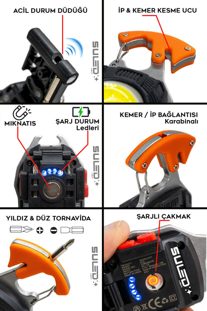 KAMP Plus Multi Fonksiyonel Fener Çok Amaçlı Şarjlı Led Işık - Acil Durum Kit