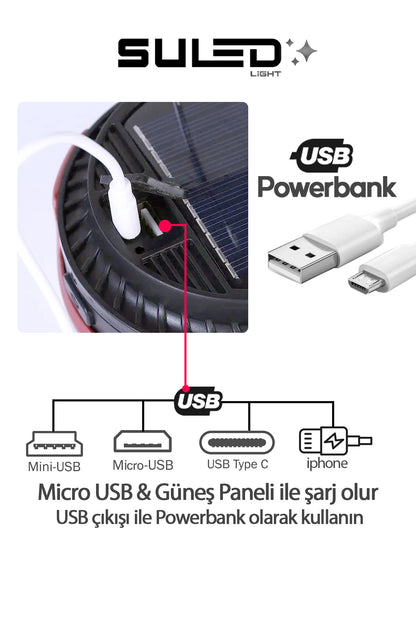 Mini Pro Kamp Lambası ve Fener USB Power Bank Özellikli Solar Panel 4 Mod Flaşlı