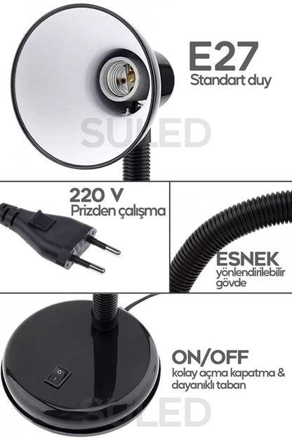 Masa Lambası E27 Standart Ampül 220V Esnek Açısı Ayarlanabilir Çocuk Odası ve Çalışma Lambası