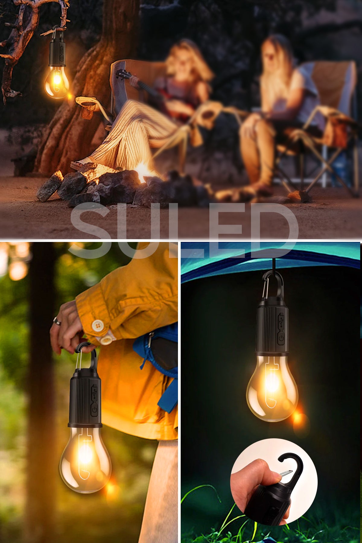 Solar Şarjlı Taşınabilir Led Ampül V2 Outdoor Kamp Bahçe Lambası 10W Askılı Kırılmaz Led Işık