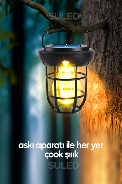 Solar Şarjlı Hareket Sensörlü Led Fener Işık 15W Askılı 3 Modlu Otomatik Led Kamp Bahçe Lambası