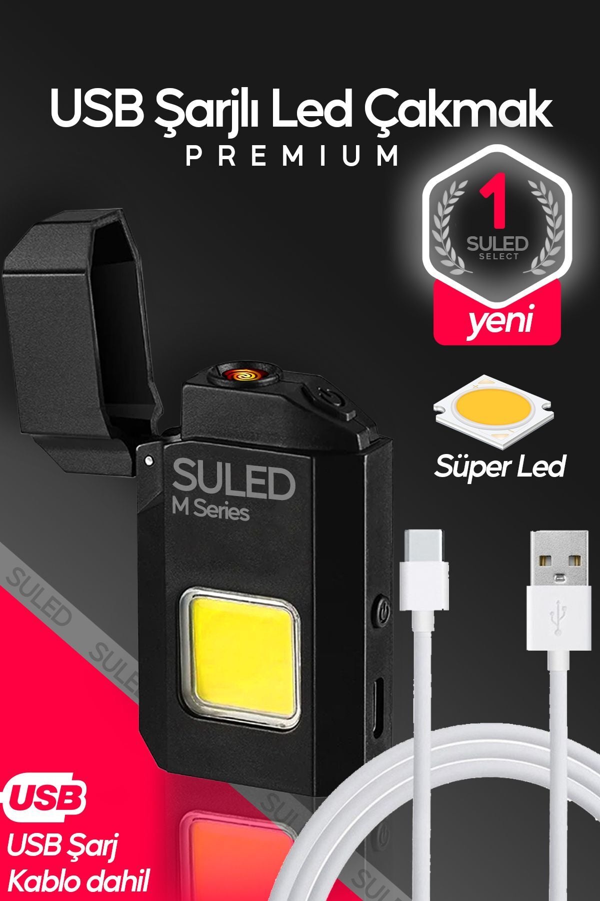 Şarjlı Çakmak USB Şarjlı LED Fener M Serisi Kamp Çakmağı COB Led CE Rüzgardan Etkilenmez