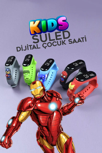 Akıllı Çocuk Kol Saati Güvenli Led Su Geçirmez Silikon Dokunmatik Süper Kahraman Figürlü