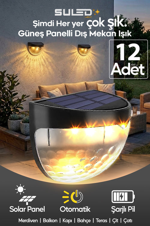 Köşebent Gün Işığı 12 Adet Bahçe Aydınlatma Güneş Panelli Dış Mekan Işık Merviden Balkon Yol Çit