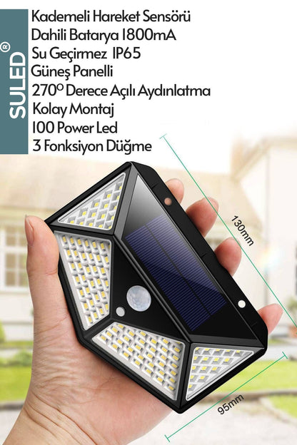 Sl-1004 Güneş Enerjili Solar Lamba 100 Ledli Sensörlü Duvar Tipi Su Geçirmez Sokak Bahçe Lambası