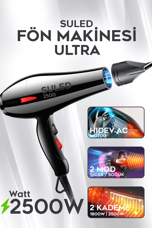 Ultra Saç Kurutma ve Fön Makinesi 2500W Sıcak - Soğuk 2 Kademeli Ev Berber Pet