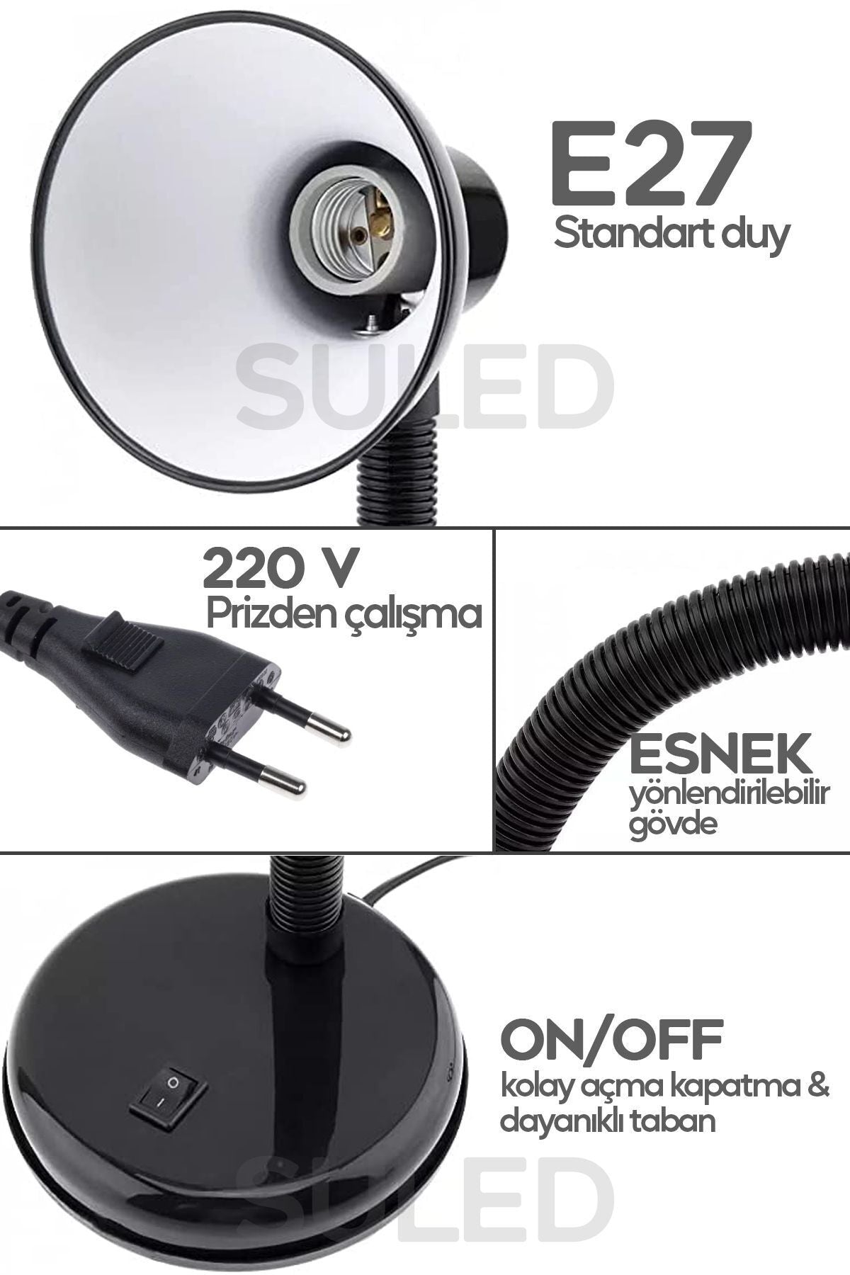 Masa Lambası E27 Standart Ampül 220V Esnek Açısı Ayarlanabilir Çocuk Odası ve Çalışma Lambası