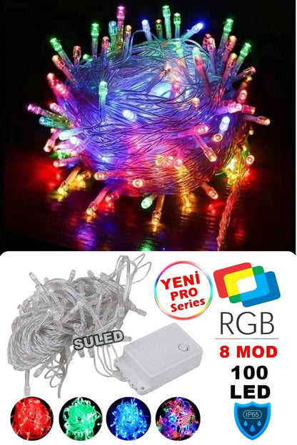 Sl-1030 Rgb Renkli Işık Pirinç 10 Metre 100'lü Led Yılbaşı Ağaç Işık 8 Fonksiyonlu Dekoratif Led