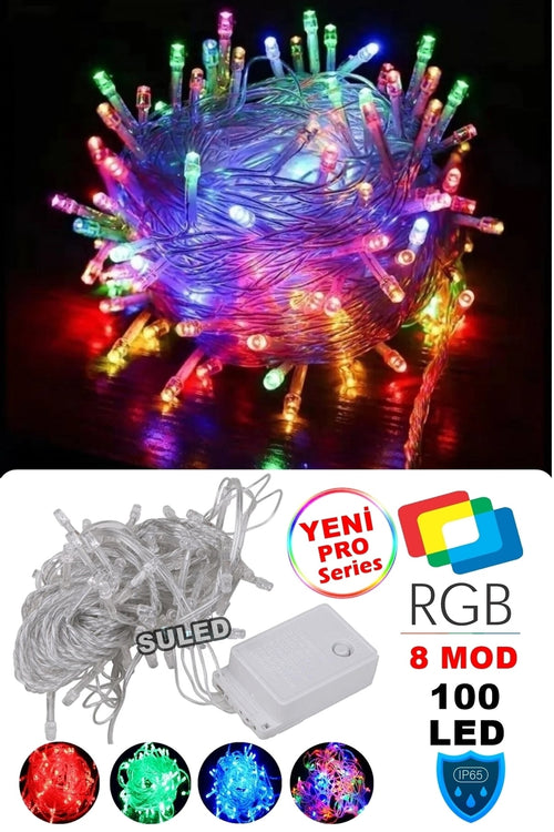 Sl-1030 Rgb Renkli Işık Pirinç 10 Metre 100'lü Led Yılbaşı Ağaç Işık 8 Fonksiyonlu Dekoratif Led