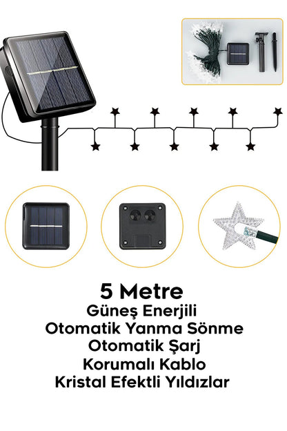 Yıldız Led 5 Metre Solar Enerjili Bahçe Aydınlatması Led Işık Gün Işığı Dekoratif İç & Dış Mekan