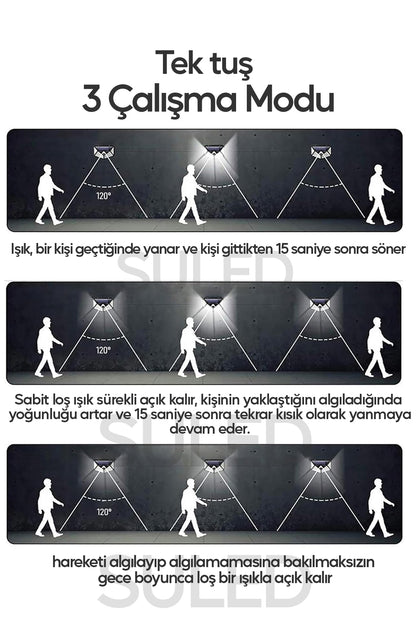 Profesyonel Sensörlü Bahçe Aydınlatma Lambası Solar Güneş Panelli Tam Otomatik 3 Modlu