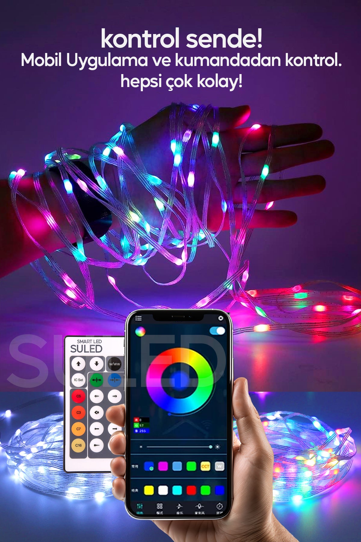Smart Şerit Led Yeni Nesil 5 Metre Bluetooth TV Sese Duyarlı USB Enerjili Telefon Kontrollü Efektli
