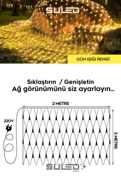 2X2 Metre Ağ Led Işık Gün Işığı 220V Fişli Dekoratif Led Işık İç & Dış Mekan Süsleme Parti Ambiyans