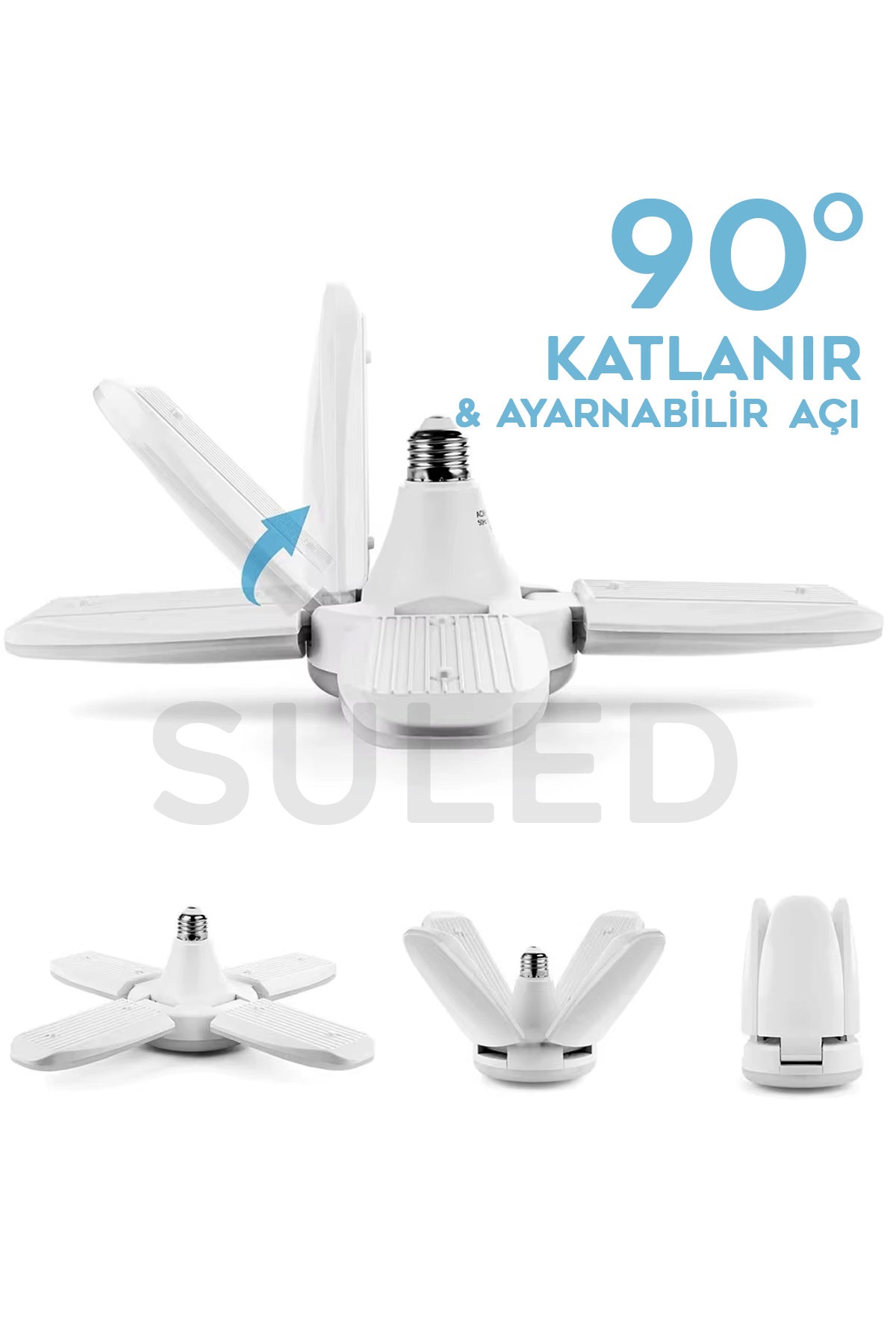 Pervane 4 Kanat Led Ampül 50W 5000 Lümen Süper Güçlü E27 Lamba A Kalite Beyaz Işık