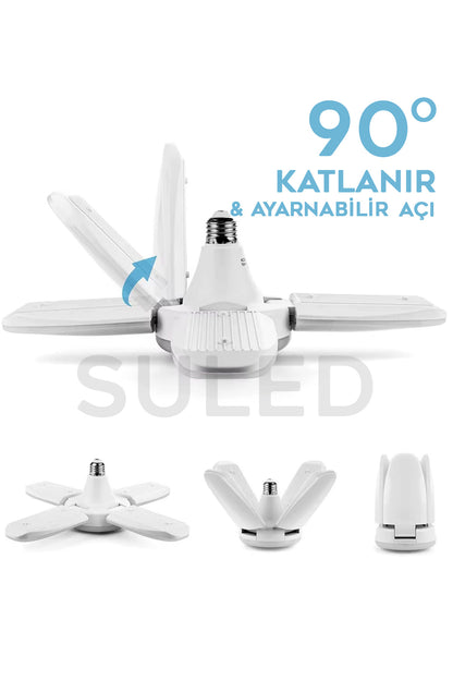 Pervane 4 Kanat Led Ampül 50W 5000 Lümen Süper Güçlü E27 Lamba A Kalite Beyaz Işık