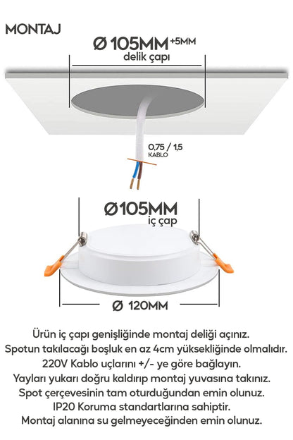 6w Spot Led Lamba Gömme Spot Işık 540lm Beyaz Işık Tasarruflu Tavan Dolap Ev & Iş Yeri