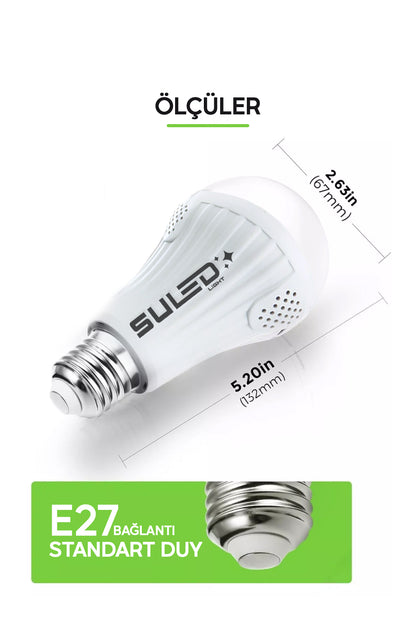 Şarjlı Ampül 20W Acil Durum & Kamp Işığı 2X Bataryalı 220V Beyaz Işık E27 Duy Otomatik