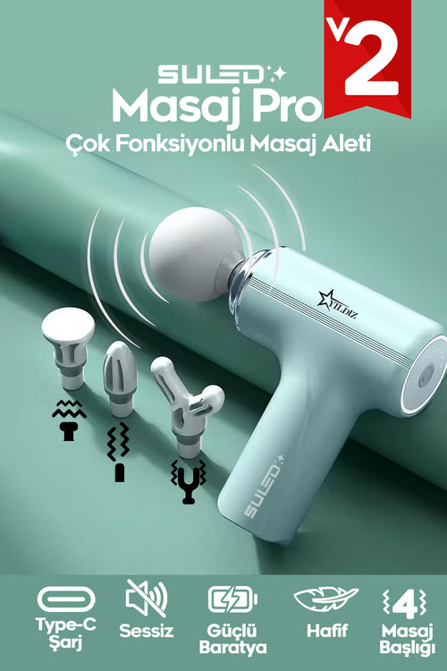 Masaj Cihazı Masaj Tabancası Masaj Pro 2 Type-C USB Şarjlı 4 Başlıklı 6 Kademeli Masaj Aleti Sessiz