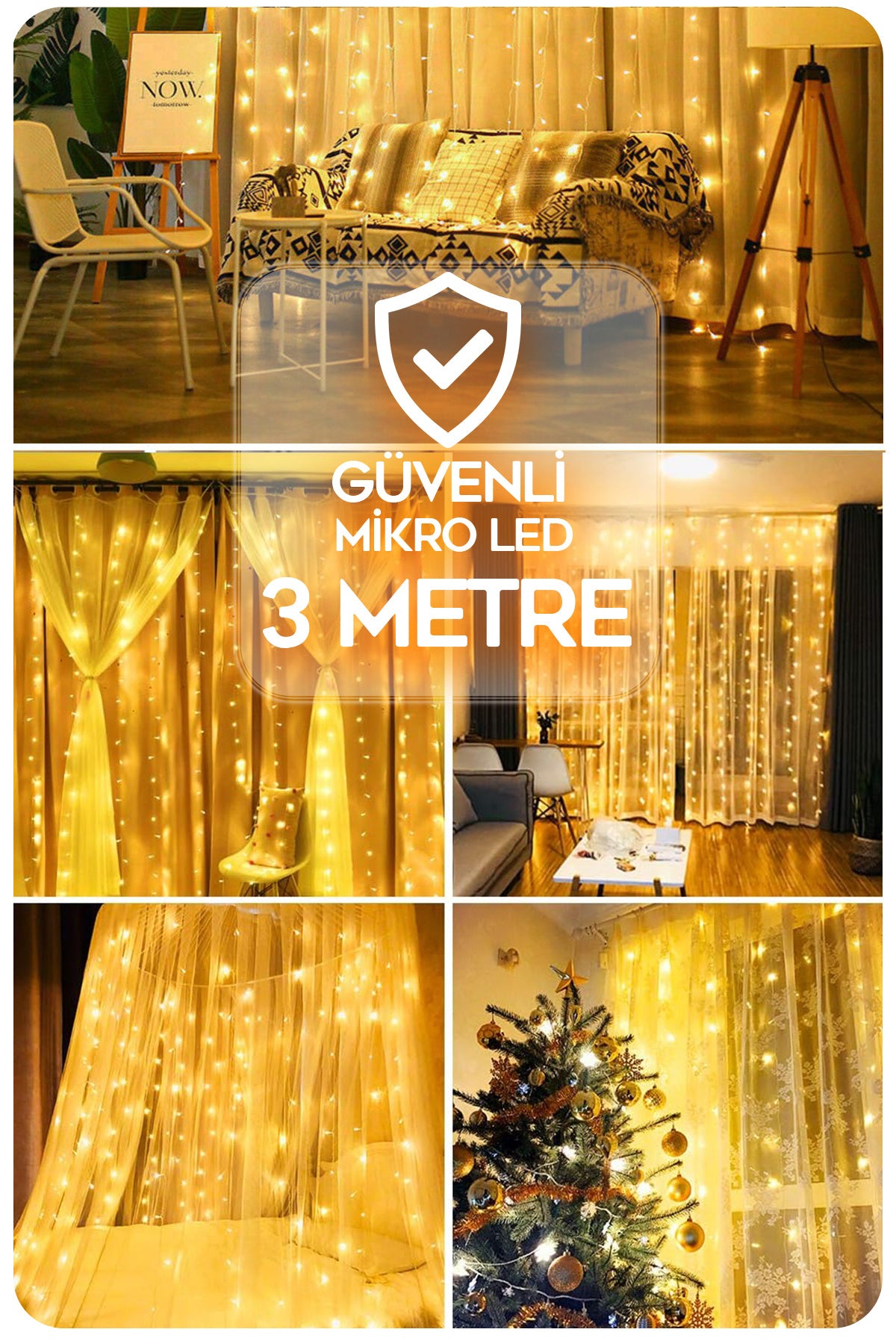 Sl-1034- 300 Ledli 10 Saçaklı Sarı Led Kumandalı 8 Modlu Perde Led Peri Mutfak Işık Dekoratif Lamba