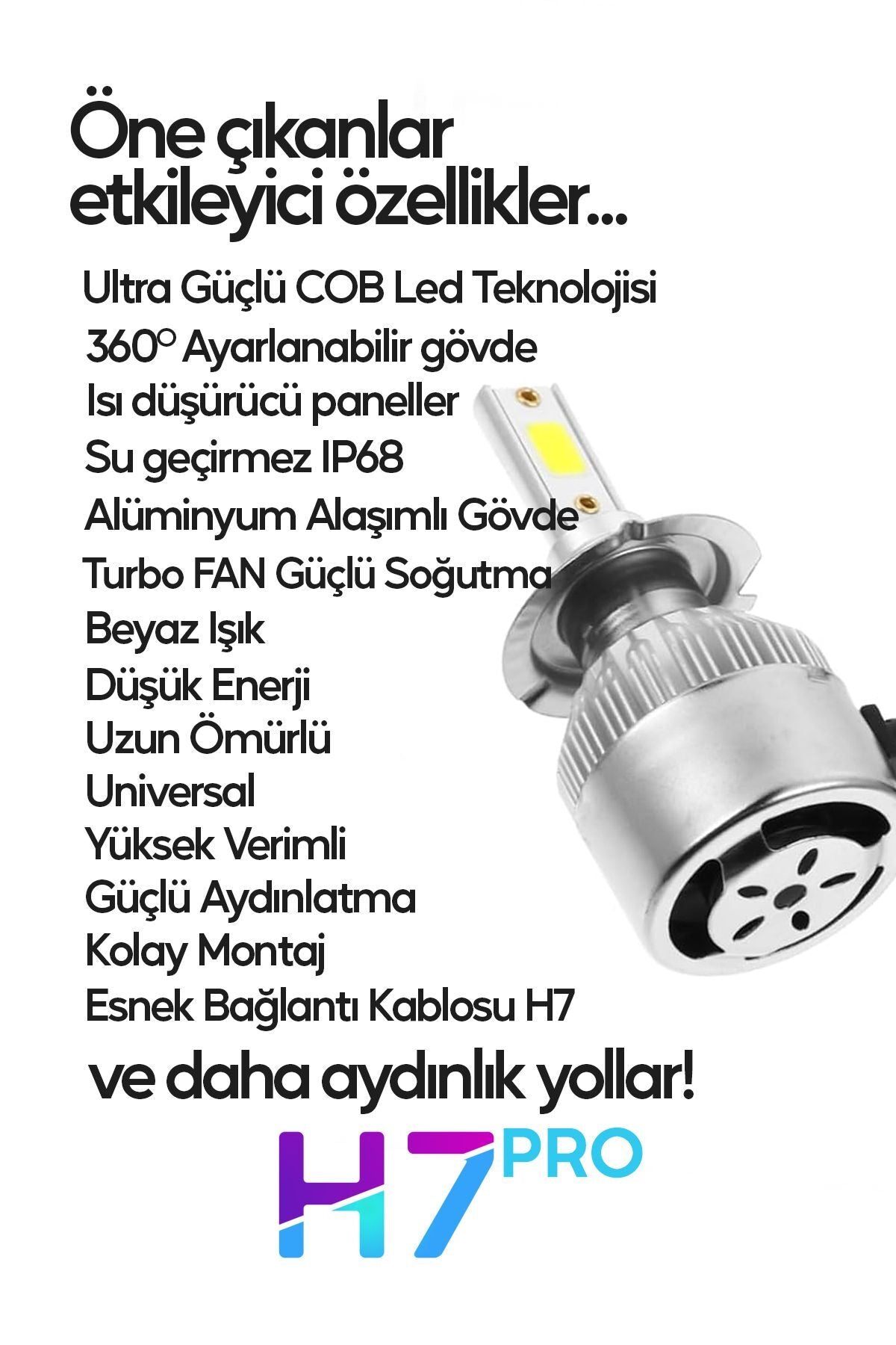 H7 Beyaz Led Araba Far Ampülü 36W Turbo Yeni Seri Süper Güçlü COB Led Far Ampül Universal Uyumlu