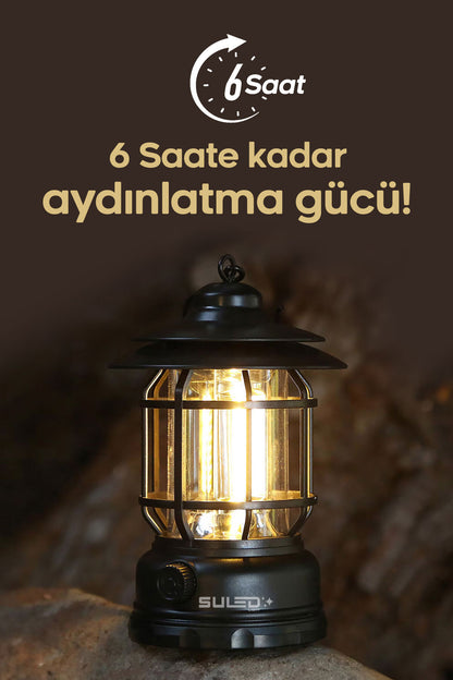 Retro Kamp Lambası Şarjlı & Pilli Fanus Fener Dimmer Özellikli Suya Dayanıklı