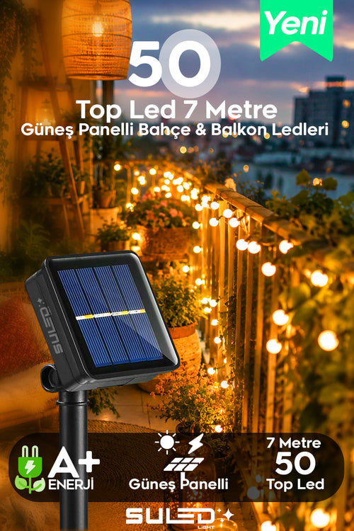 50 Top Ledli Solar 7 Metre Bahçe Aydınlatması Modlu Led Işık Gün Işığı Dekoratif İç & Dış Mekan