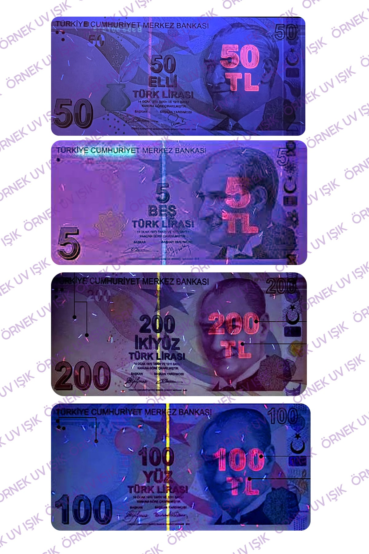 Sahte Para Kontrol Cihazı UV Mor Işık Profesyonel Sahte Para Dedektörü 220V Fişli