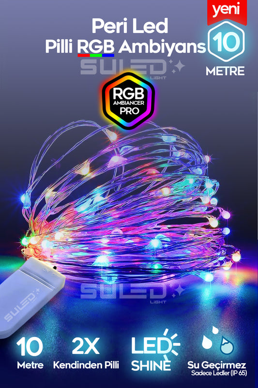 Peri Led 10 Metre Led Işık RGB- Çok Renkli Pilli Dekoratif Ambiyans Süsleme Ledleri