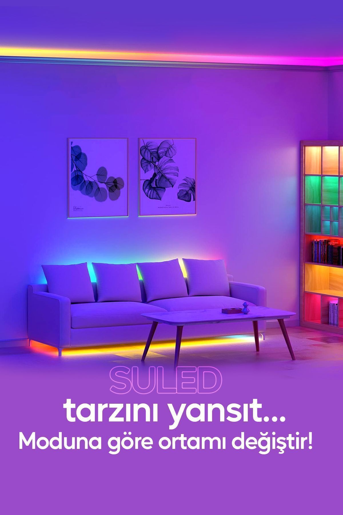 Şerit Led 5 Metre Ambians Aydınlatma Kumanda & Trafolu RGB Şerit Işık Tavan Oda Işık Dekoru