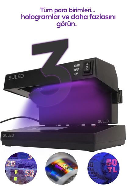 UV Pro3 Zoom Sahte Para Kontrol Cihazı Güçlü UV Mor Işık Profesyonel Sahte Para Dedektörü 220V