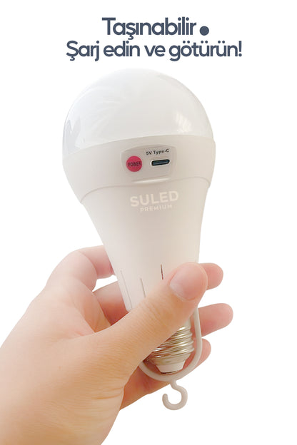 Şarjlı Ampül 15W Beyaz Işık Tavan Kamp Işığı Acil Durum El Feneri Type-C 220V Şarjlı Beyaz E27 Duy