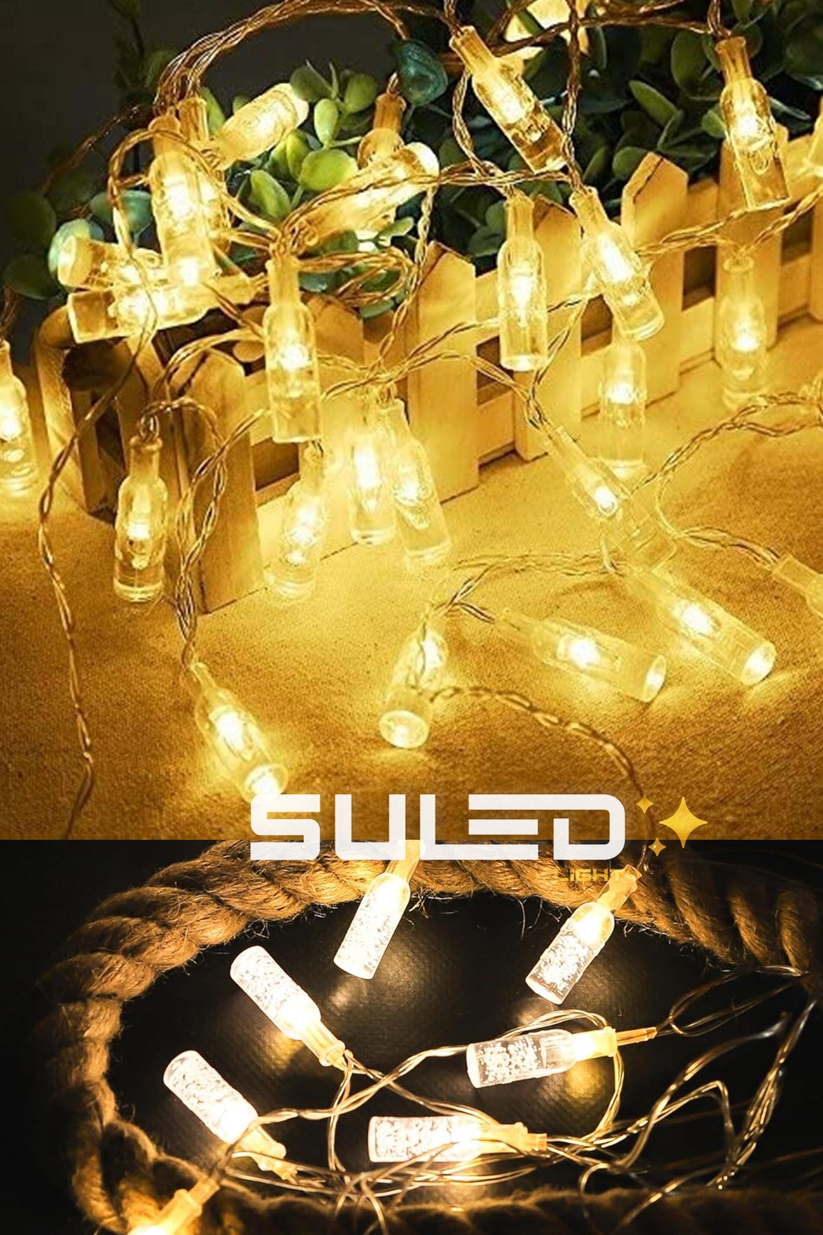 20 Led Şişe Figürlü Işık Dizisi 5 Metre 220V Fişli Dekor ve Süsleme Işığı Gün Işığı Rengi Led Işık