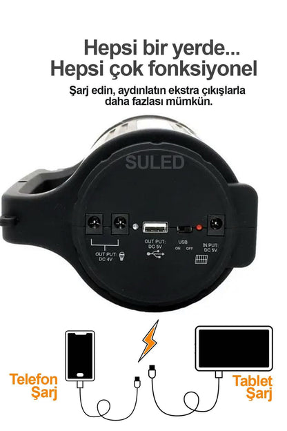 El Feneri Led Işık Usb Power Bank Özellikli Çok Fonksiyonlu Kamp Lambası Şarjlı Led