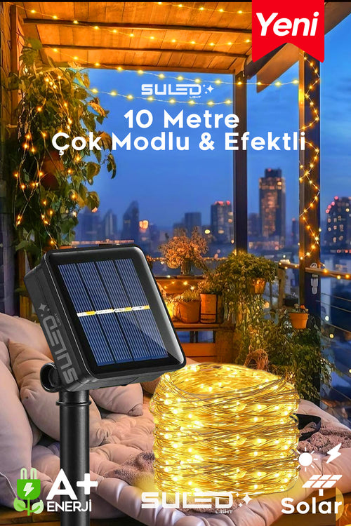 10 Metre Modlu Solar Panelli Led Bahçe Aydınlatma Dekoratif İç ve Dış Mekan Süsleme Işıkları