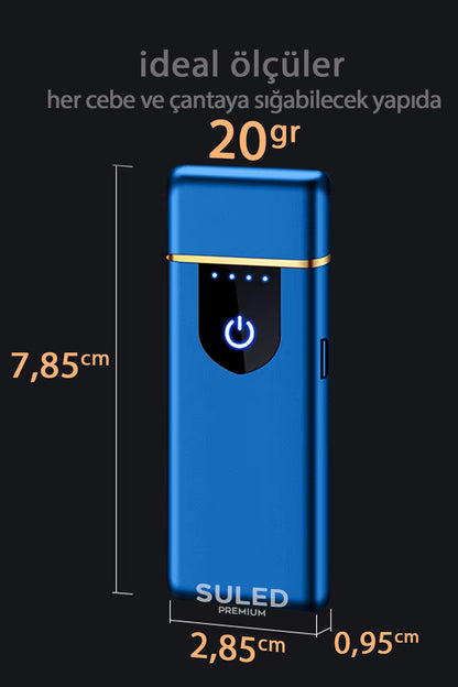 Şarjlı Çakmak USB Şarjlı Pro Serisi Mavi Kamp Çakmağı Rüzgardan Etkilenmez