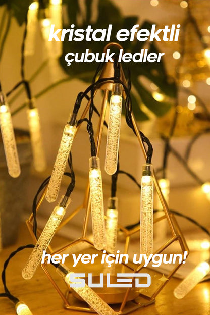 Kristal Çubuklar 5 Metre 20 Led Solar Enerjili Bahçe Aydınlatması Led Işık Gün Işığı Dekoratif İç & Dış Mekan