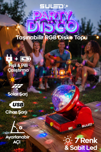 Disko Işıkları İç ve Dış Mekan Taşınabilir USB - Solar Panelli 220V Eğlence Işıkları