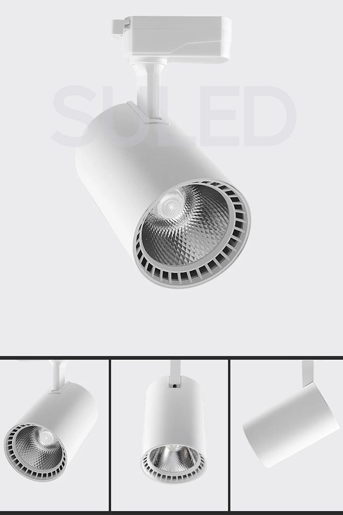 Spot Işık 3'lü Set Led Gün Işığı Beyaz Kasa 20w 1 Metre Raylı 3 Adet Ray Spot Lamba Armatür