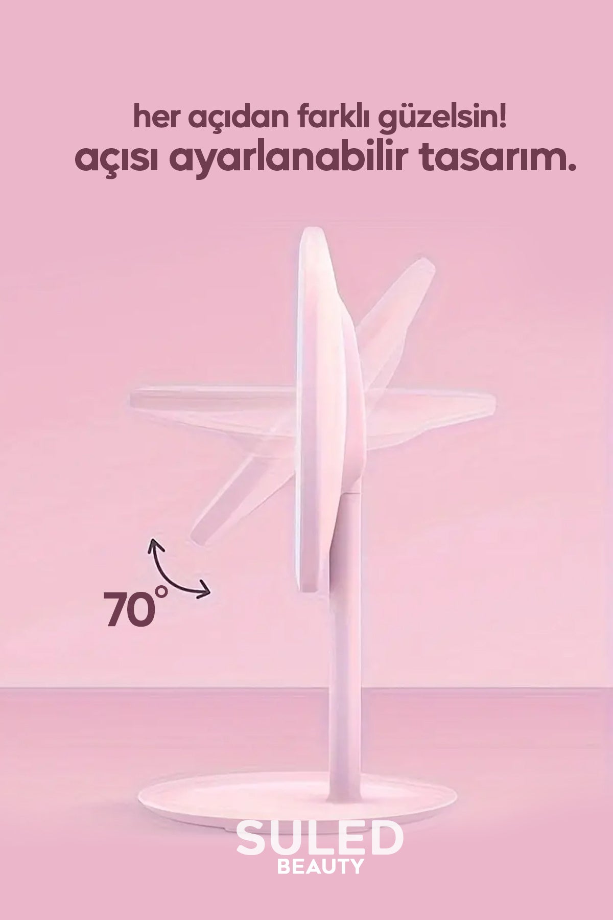 Makyaj Aynası 3 Modlu Led Işıklı USB Şarjlı Yuvarlak Taşınabilir Açı Ayarlı Güzellik Aynası