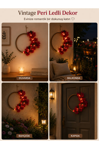 Vintage Ahşap Ledli Duvar Balkon Bahçe Dekoru