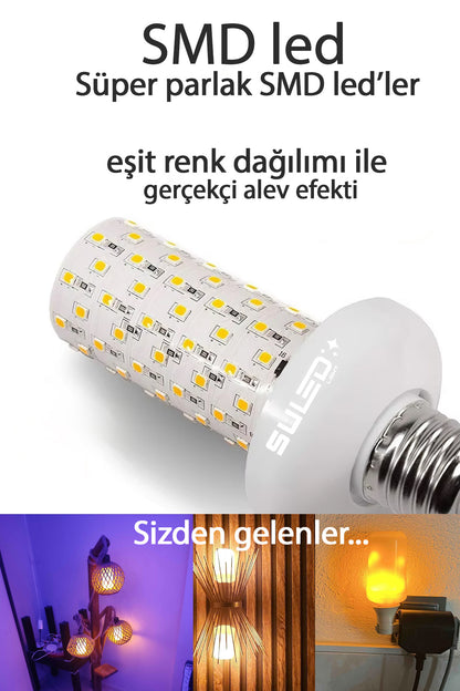 Alev Efektli Ampul 2'li Set Ateş Yanan Lamba E27 Duy Led Işık Şömine Ateş Kamp Lamba