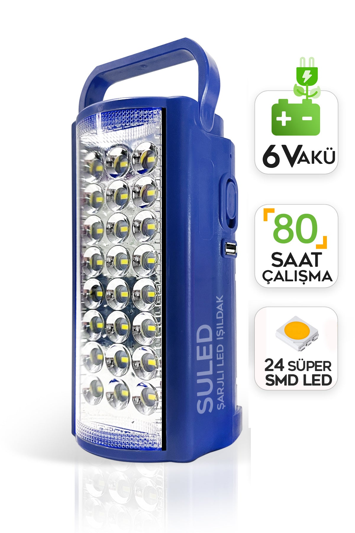 Kamp Lambası Usb Şarjlı 6v Akülü 80 Saat - 3gün Aydınlatma 24 Smd Led Işıldak Lamba 220v Şarj